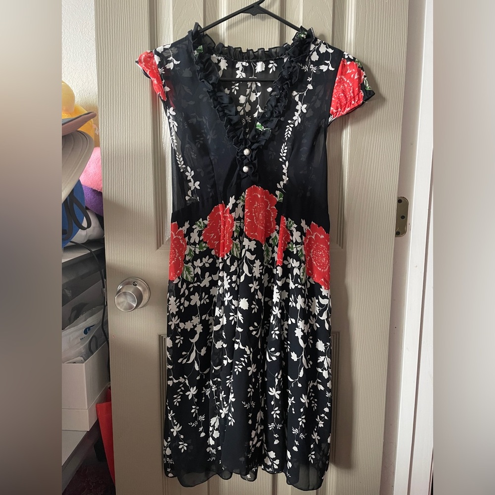 Floral Black and Red Dress
